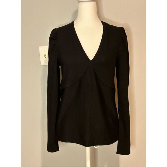 Marine‎ Layer Lexi rib v-neck black top women’s XL NEW - Picture 1 of 12